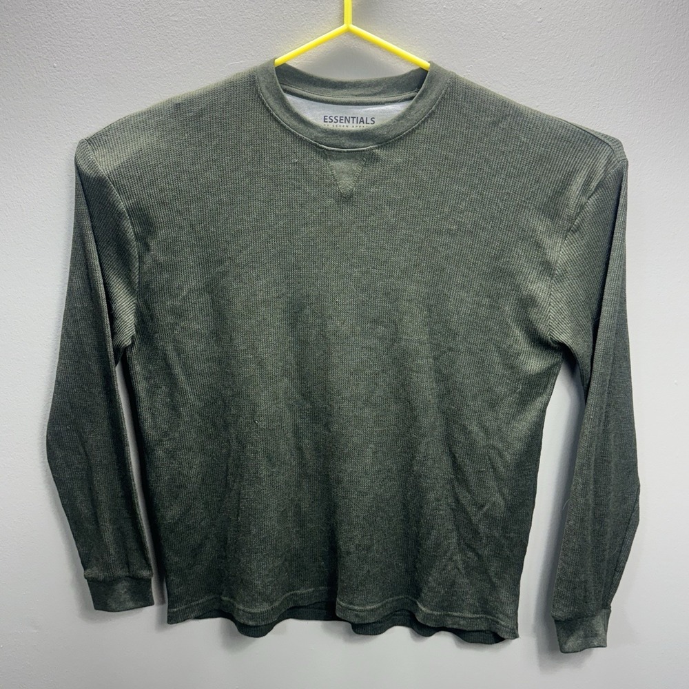 Essentials by Seven Apparel Olive Green Waffle Knit Thermal Long Sleeve Shirt XL